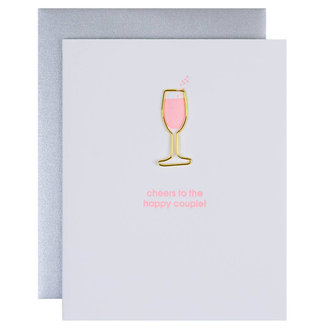 Cheers To the Happy Couple Paper Clip Letterpress Card