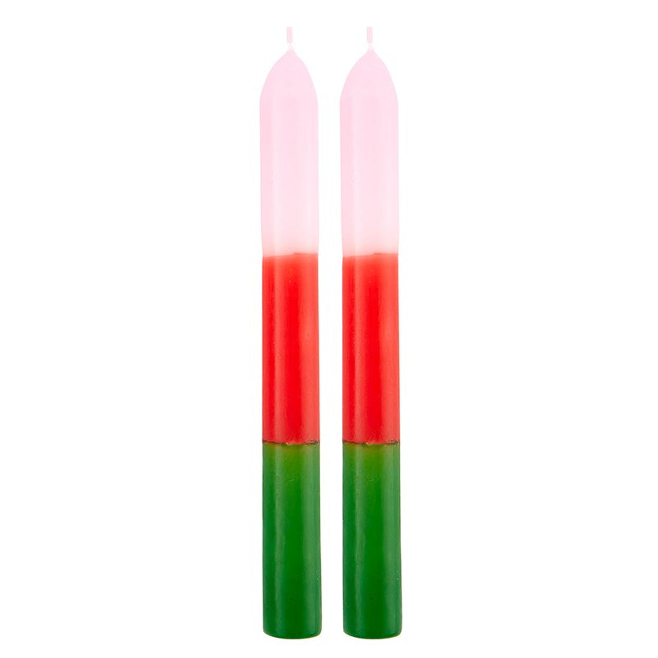 Red Pink & Green Taper Candle Set of 2