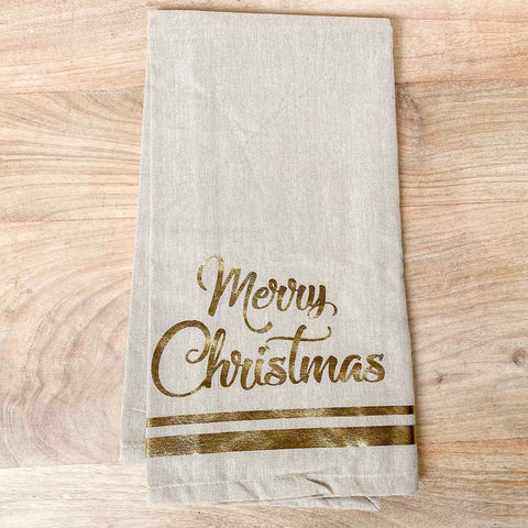 Gold Merry Christmas Tea Towel