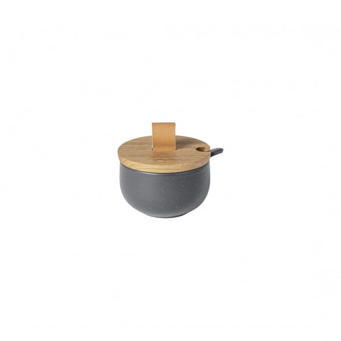 Seed Grey (Pacifica Pattern) Sugar Bowl w/ Wooden Lid