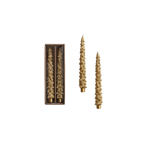 Tree Shaped Gold Taper Candles - Set of 2