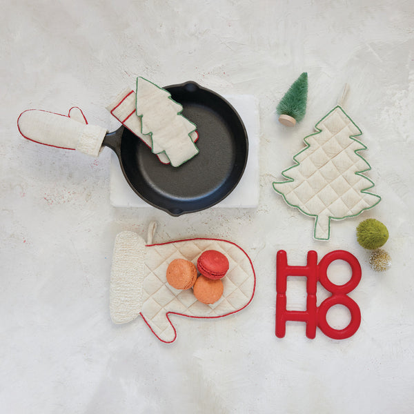 Cast Iron Trivet "Ho Ho", Matte Red