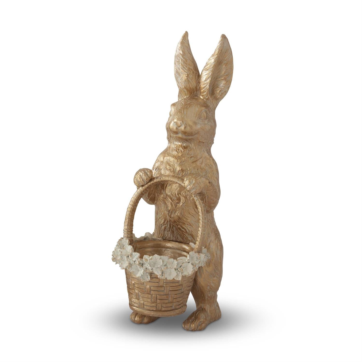 Gold Resin Easter Bunny w/Basket - 17in