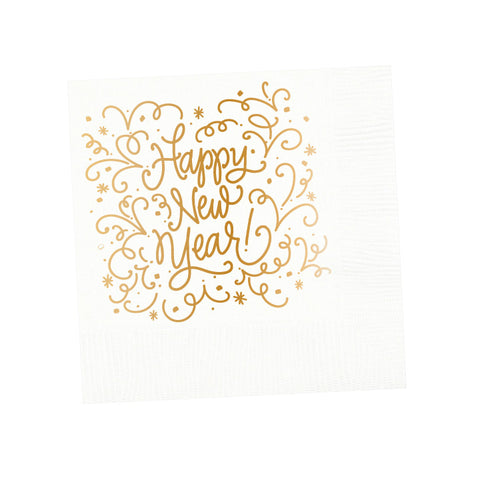Happy New Year Cocktail Napkins - White & Gold