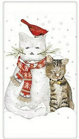 Snowman Cat Tea Towel
