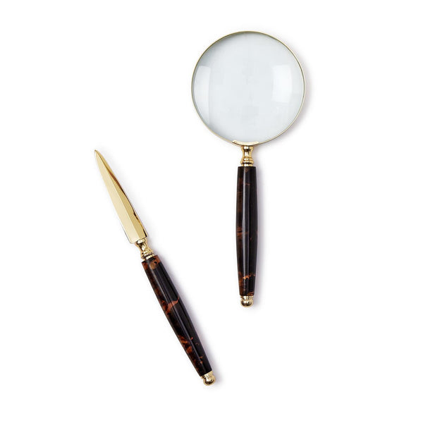 Tortoise Swirl Magnifier and Letter Opener Set in Gift Box