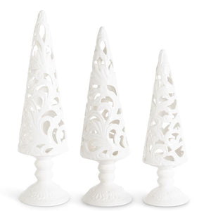 Set of 3 Cream Scroll Cutout Tree Candleholders