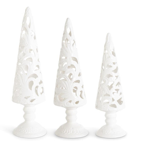 Set of 3 Cream Scroll Cutout Tree Candleholders