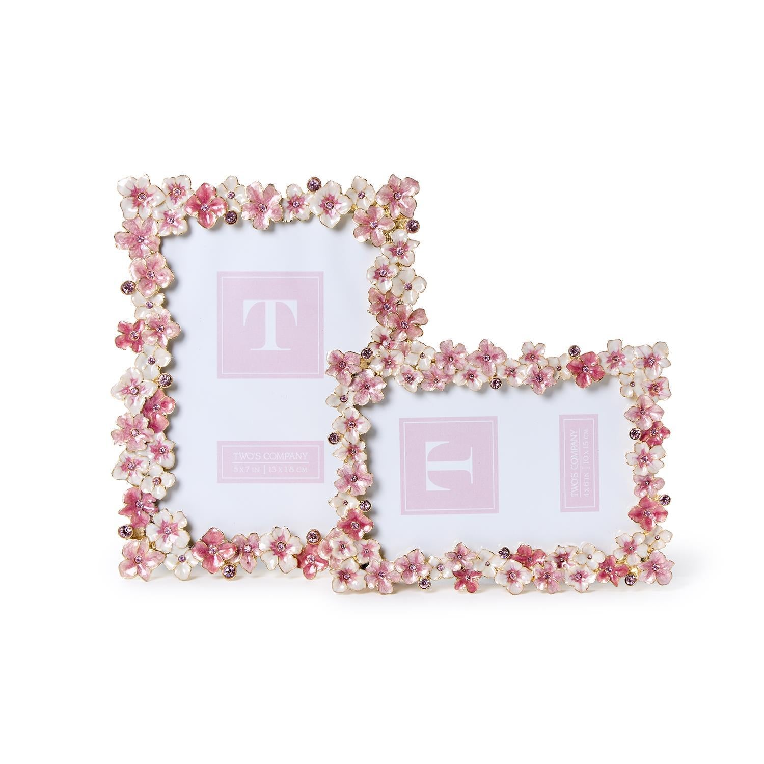 Hydrangea Hand-Painted Enamel Frame with Crystal Jewels - Pink