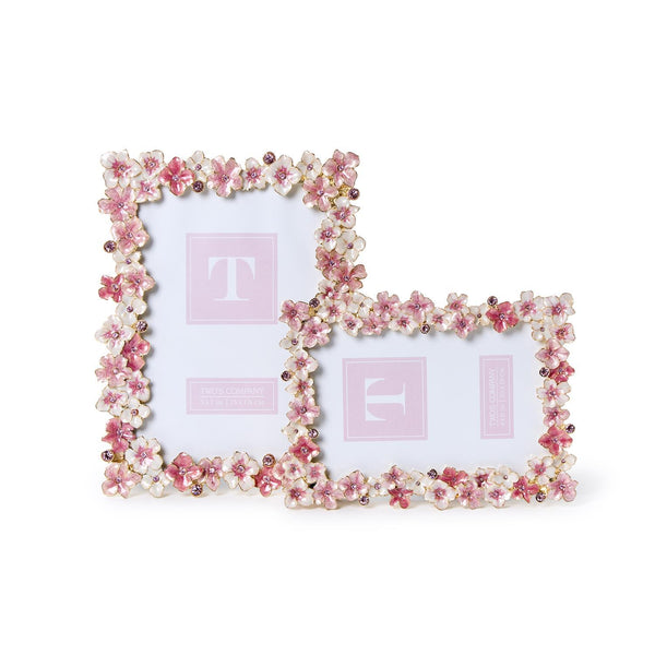 Hydrangea Hand-Painted Enamel Frame with Crystal Jewels - Pink