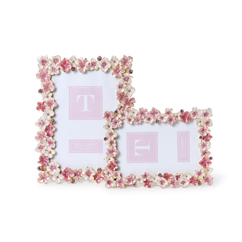 Hydrangea Hand-Painted Enamel Frame with Crystal Jewels - Pink