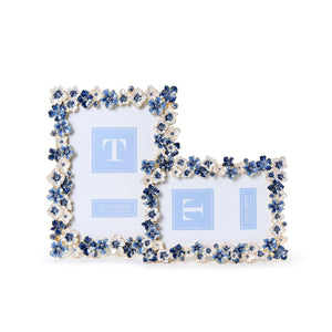 Hydrangea Hand-Painted Enamel Frame with Crystal Jewels - Blue
