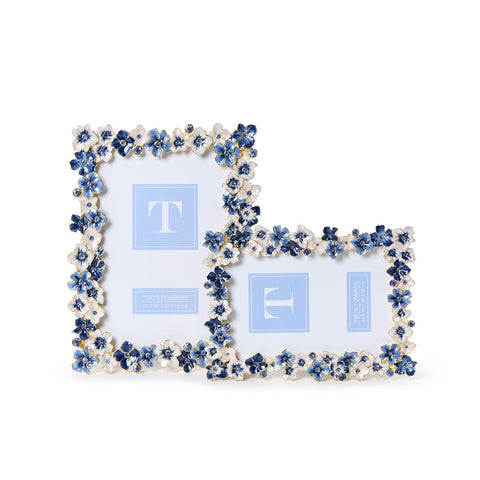 Hydrangea Hand-Painted Enamel Frame with Crystal Jewels - Blue