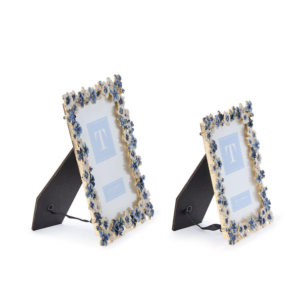 Hydrangea Hand-Painted Enamel Frame with Crystal Jewels - Blue