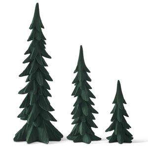 Set of 3 Large Dark Green Velvet Christmas Trees