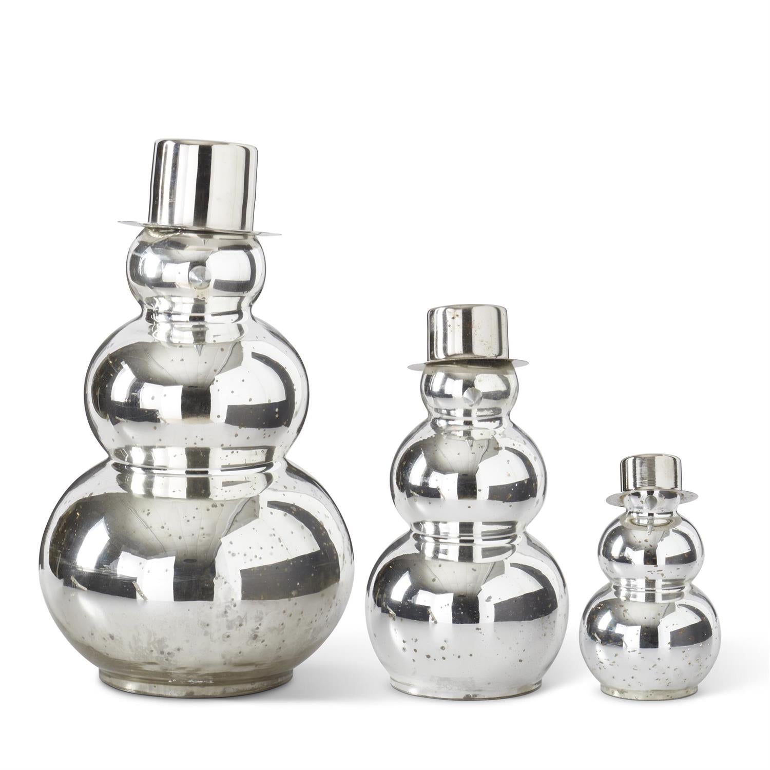 Mercury Glass Snowmen - Set of 3