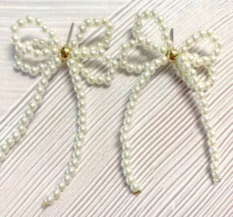 White Dainty Pearl Bow earrings