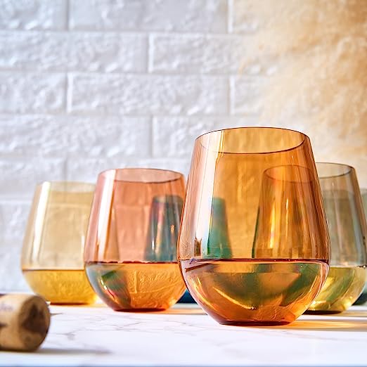 Unbreakable Acrylic Stemless Wine Glasses - Assorted Colors
