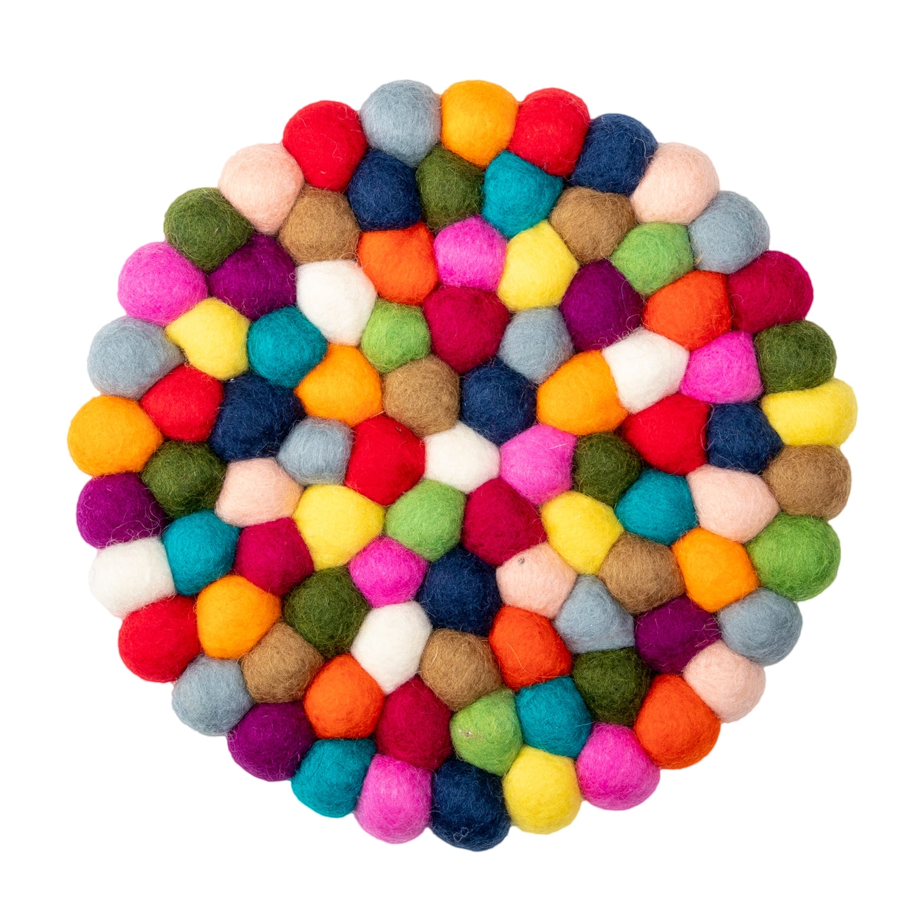 Rainbow Pom Pom Trivet 8" - Round