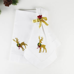 Reindeer Embroidered Dinner Napkins - Set of 4