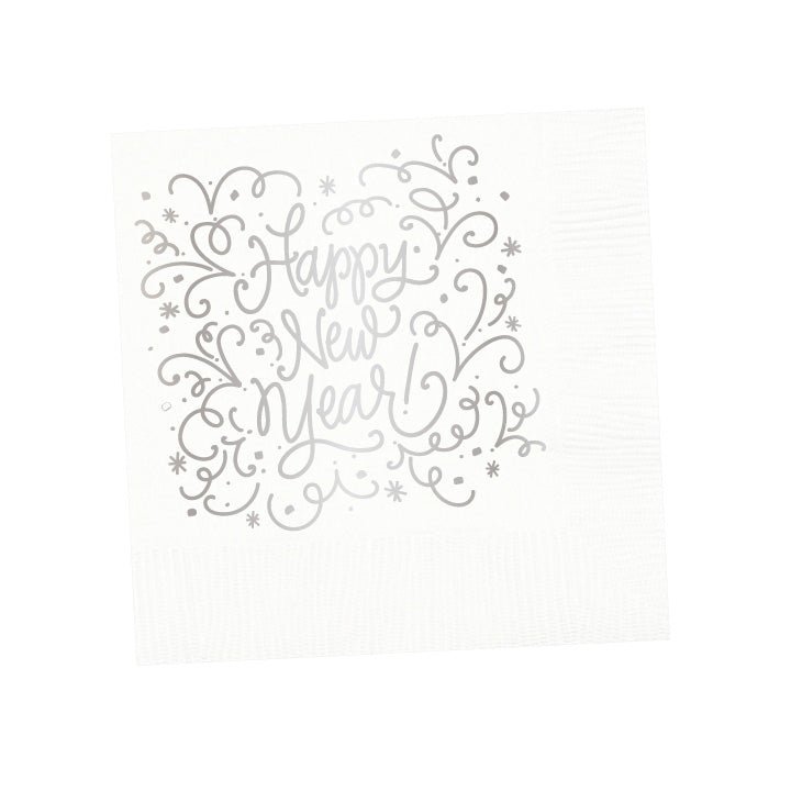 Happy New Year Cocktail Napkins - White & Silver