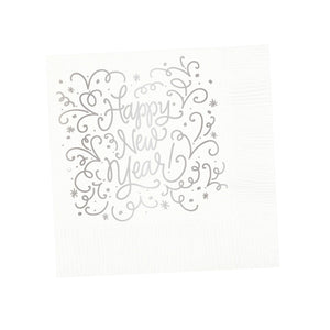 Happy New Year Cocktail Napkins - White & Silver