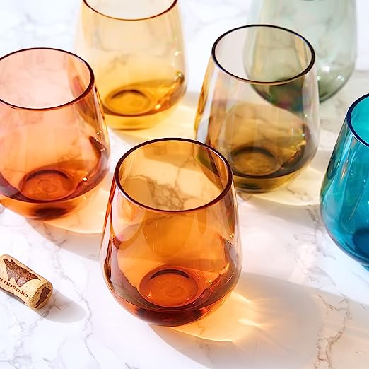 Unbreakable Acrylic Stemless Wine Glasses - Assorted Colors