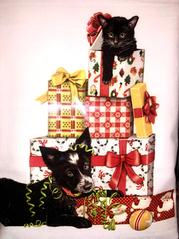 Puppy Kitten Presents Tea Towel
