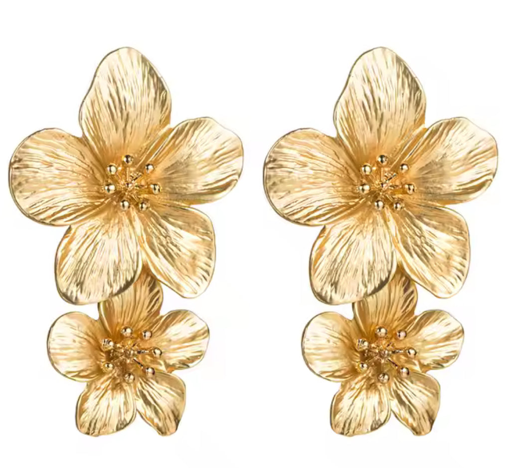 Gold Dangle Magnolia earrings