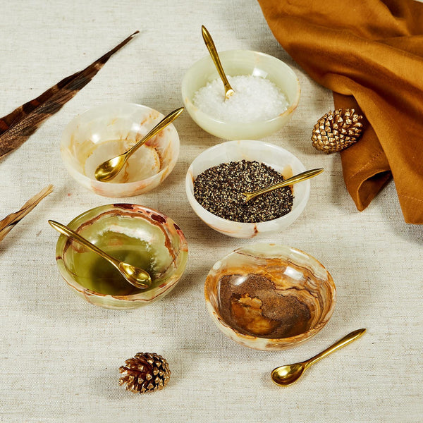 Onyx-Marble Bowl with Gold Spoon