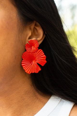 Red Muted Flower Earrings