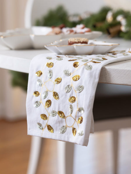 Embellished Gold Lights Tea Towel