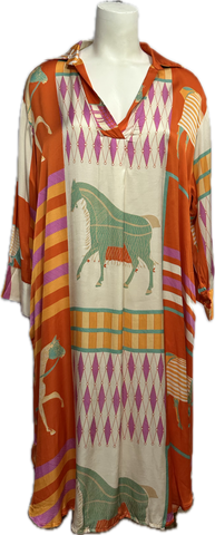 Abstract Horse Print Silk Dress