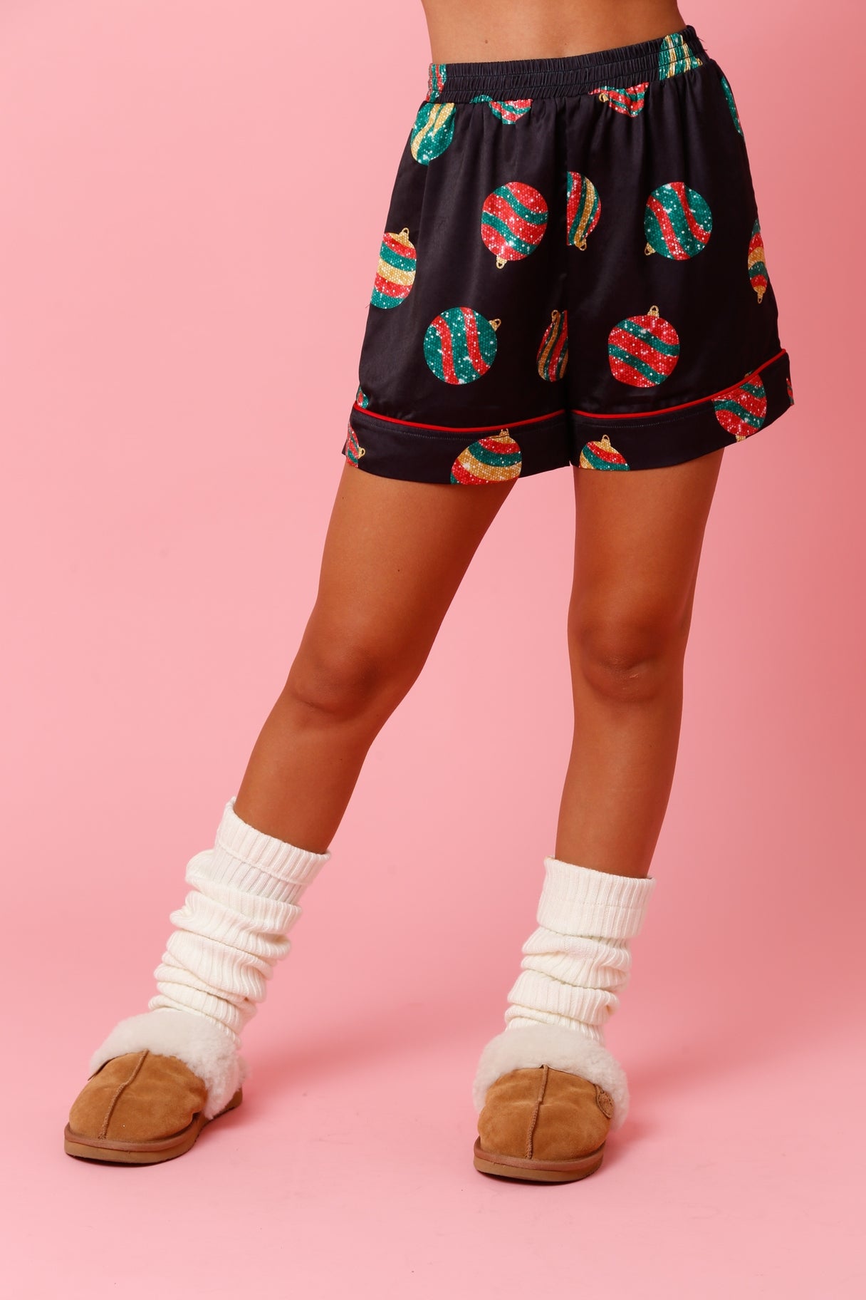 Christmas Ornament Satin PJ Shorts - Black