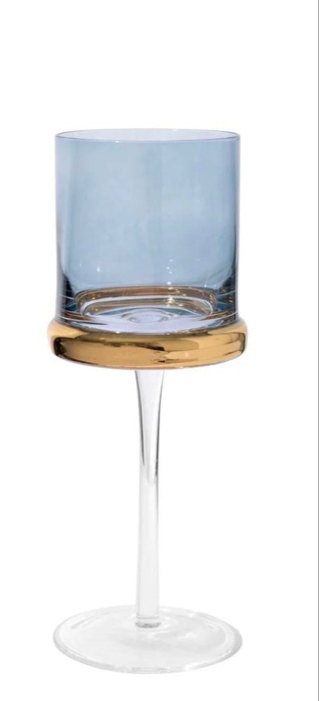 Blue Gold Ring Wine Glasses - Set of 2