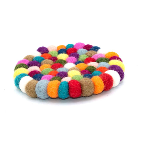 Rainbow Pom Pom Coasters - Set of 2