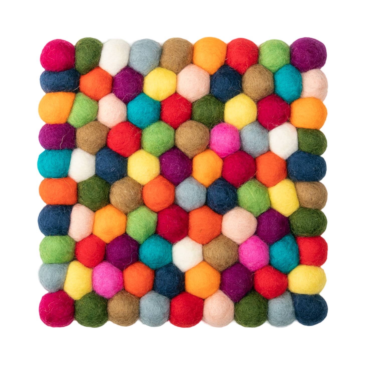 Rainbow Pom Pom Trivet 8" - Square