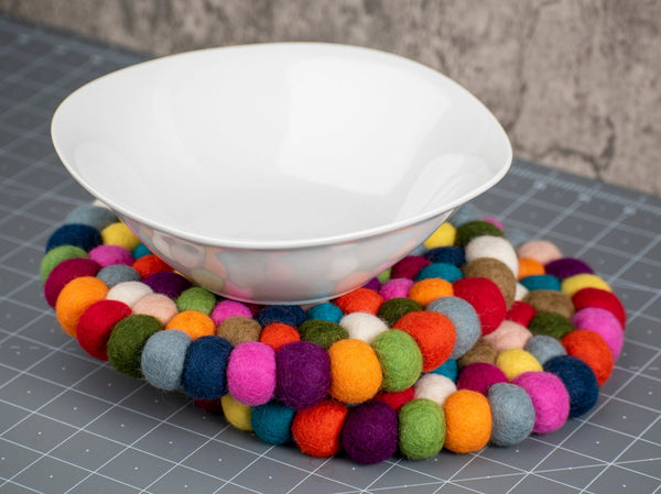 Rainbow Pom Pom Trivet 8" - Round