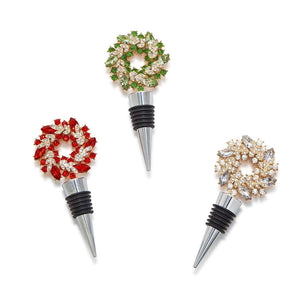 Holiday Wreath Jeweled Bottle Stopper - Assorted Styles