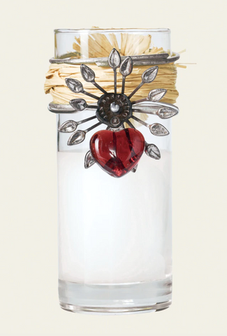 Adelita Mi Tesoro Candle w/ Tiny Red Heart & Nickel Flower