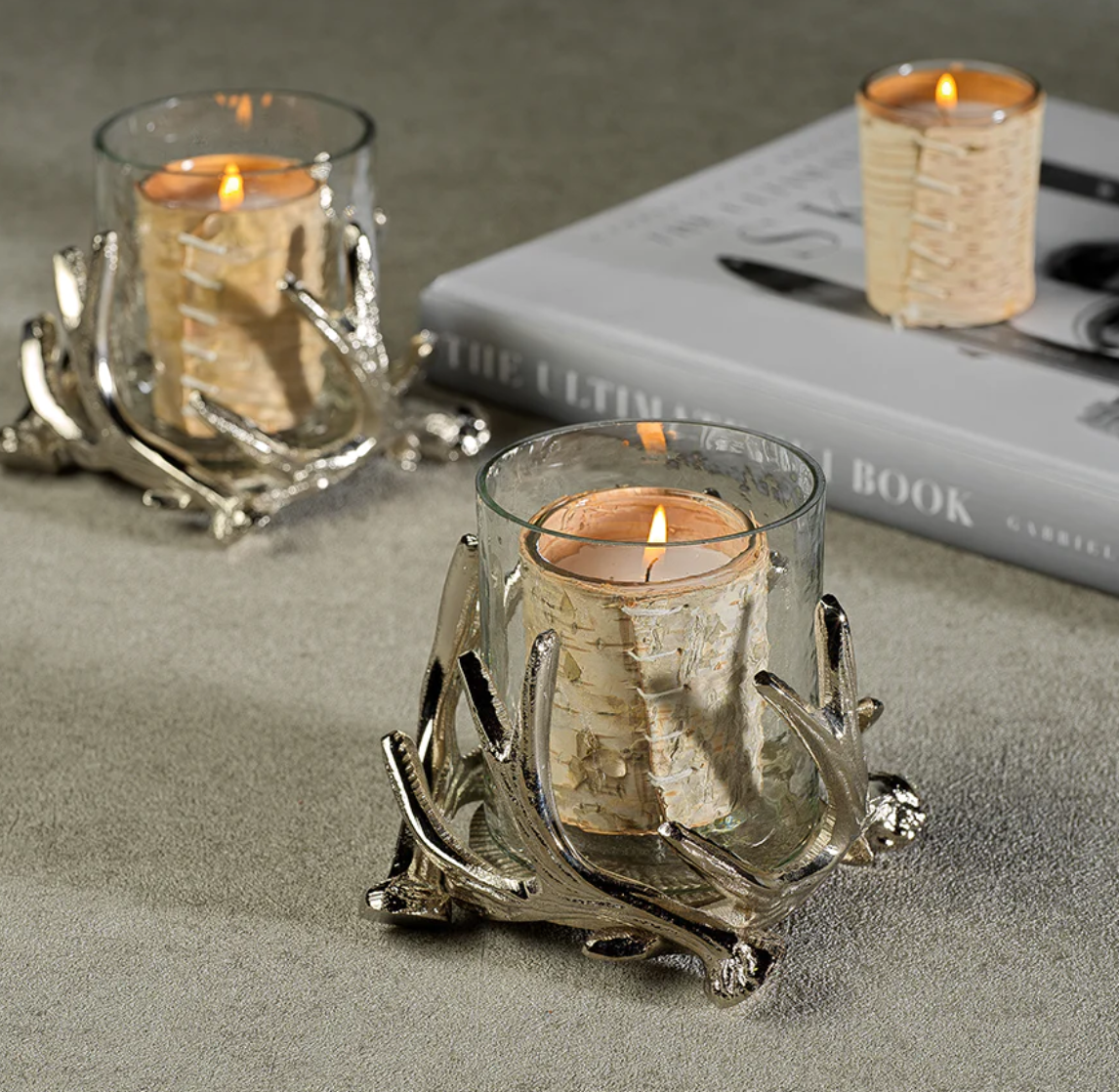 Antler Design Metal & Glass Candle Holder