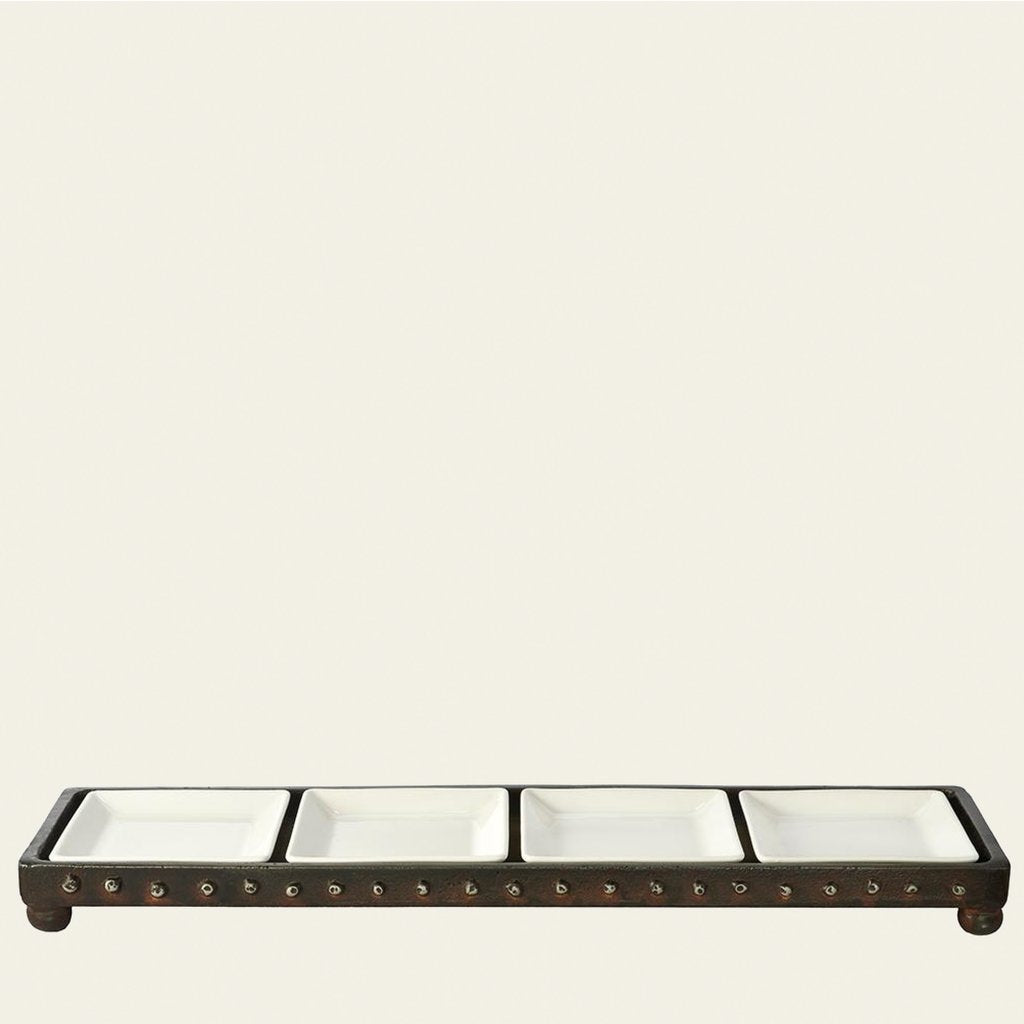 Cuatro Servidor Wax Cast Tray W/4 Ceramic Plates